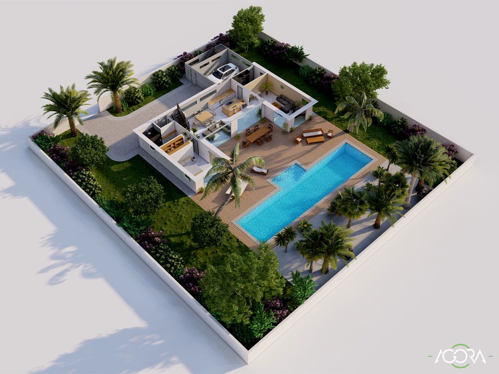 Maison individuelle jardin 3D 3